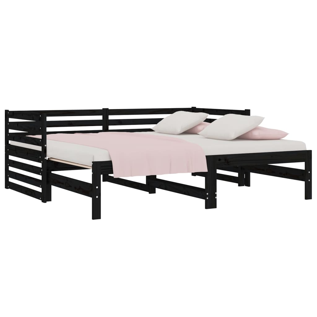 vidaXL daybed med udtræk 2x(80x200) cm massivt fyrretræ sort