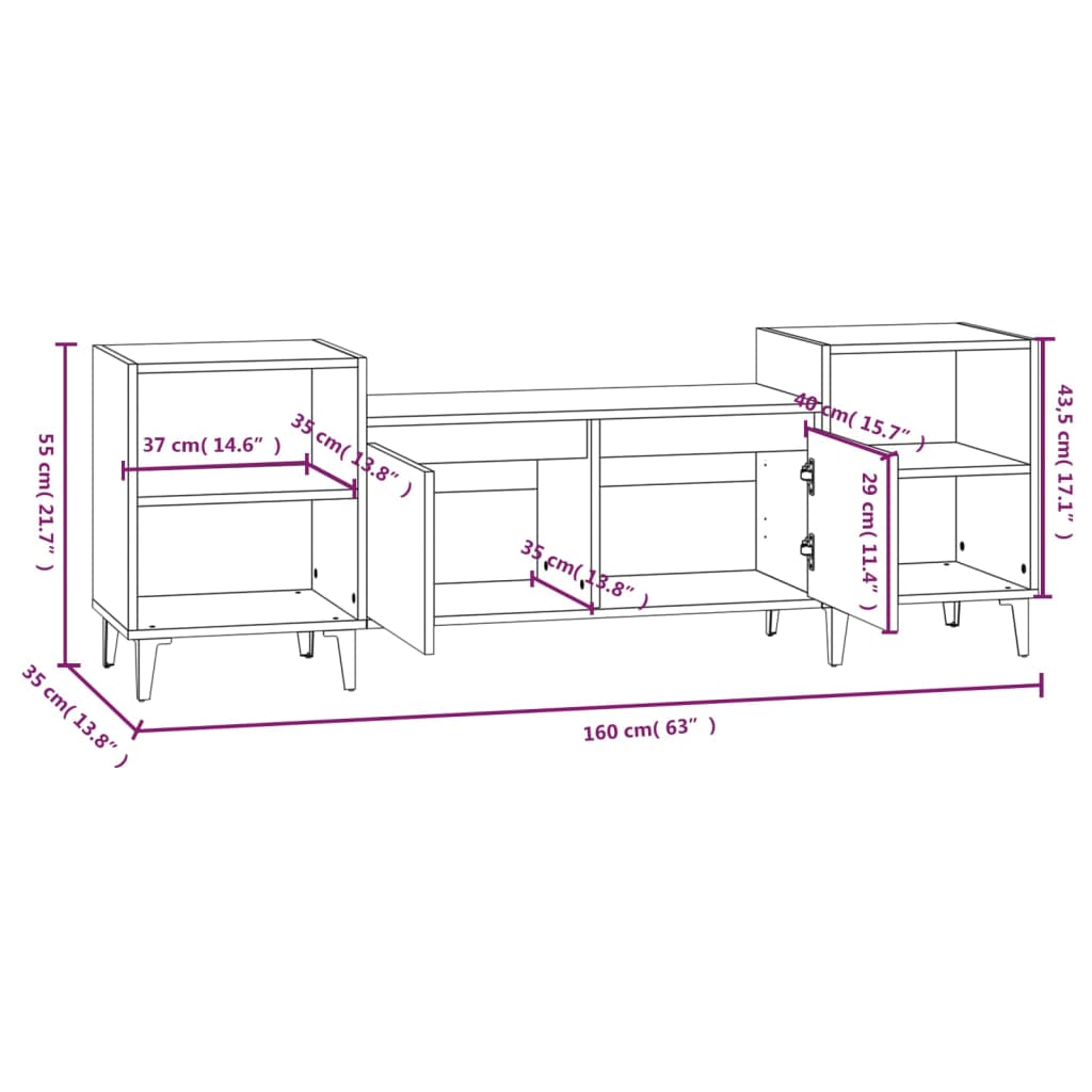 vidaXL tv-bord 160x35x55 cm konstrueret træ brun egetræsfarve