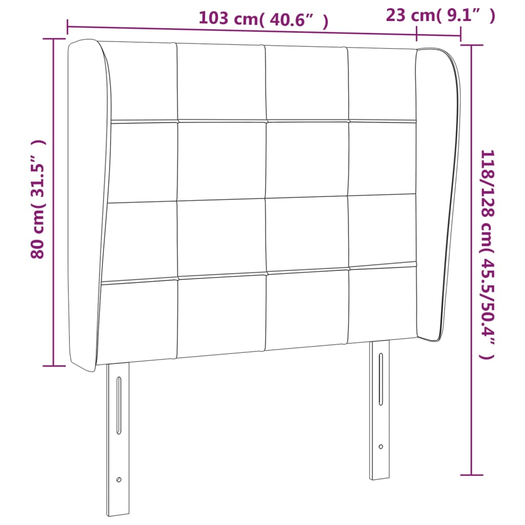 vidaXL sengegavl med kanter 103x23x118/128 cm fløjl sort