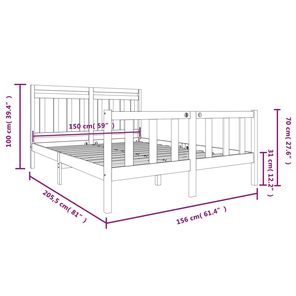 vidaXL sengeramme 150x200 cm King Size massivt træ grå