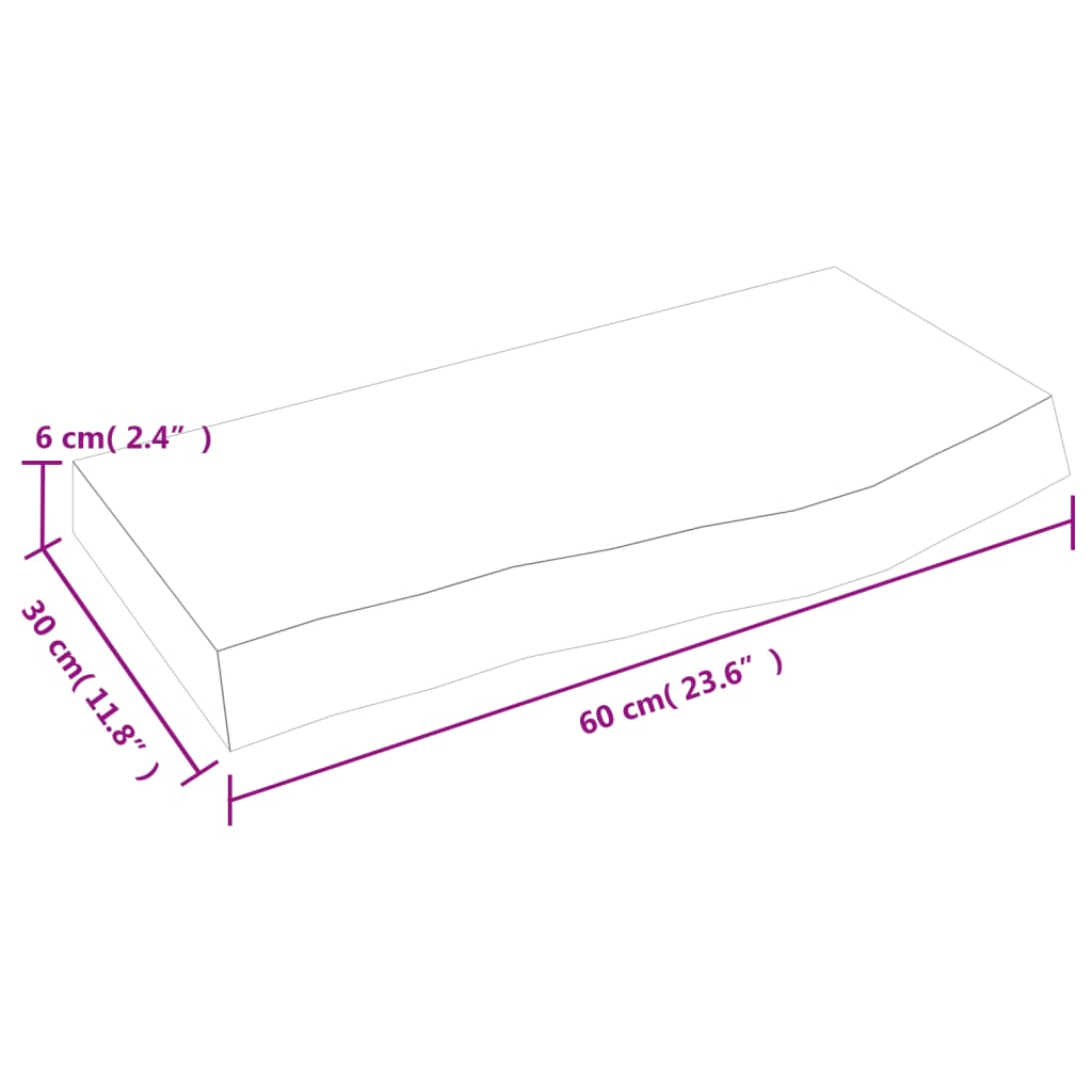 vidaXL bordplade til badeværelse 60x30x(2-6) cm massivt træ ubehandlet