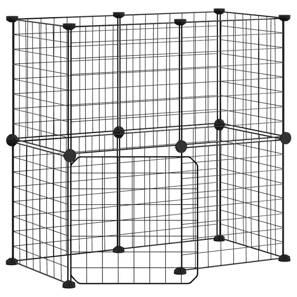 vidaXL 12-panels kæledyrsindhegning med låge 35x35 cm stål sort