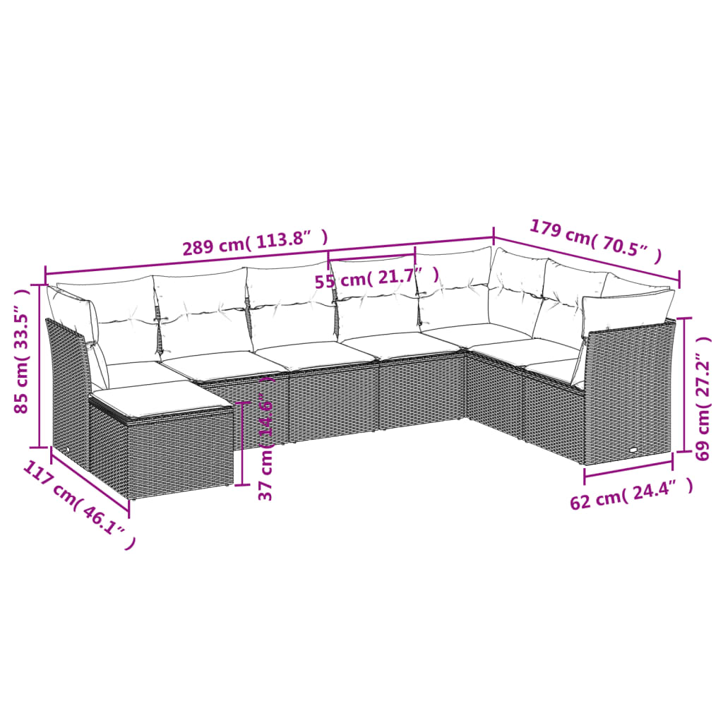 vidaXL sofasæt til haven 8 dele med hynder polyrattan grå