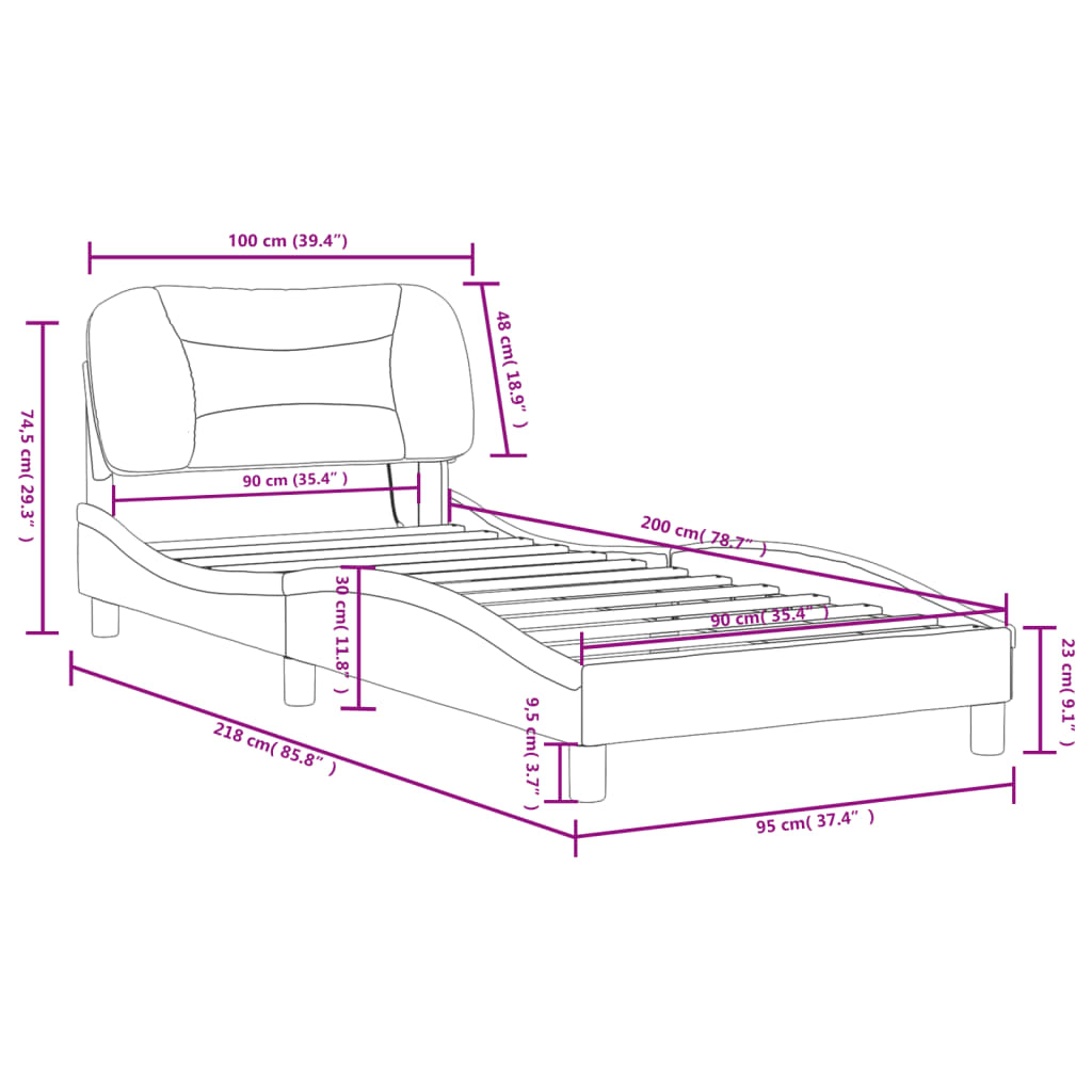 vidaXL sengeramme med LED-lys 90x200 cm kunstlæder sort