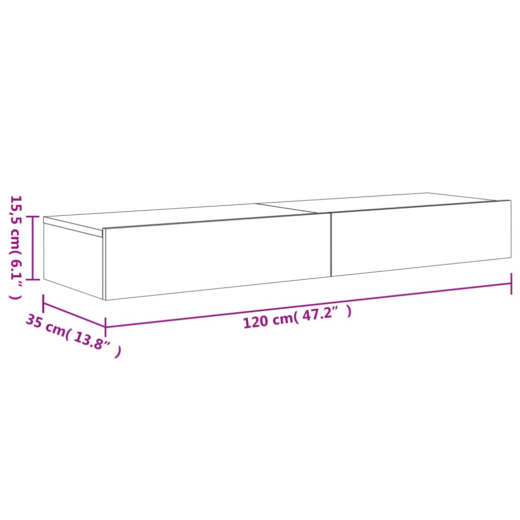 vidaXL tv-borde med LED-lys 2 stk. 60x35x15,5 cm betongrå