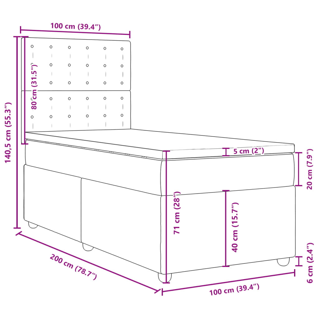 vidaXL kontinentalseng med madras 100x200 cm stof sort