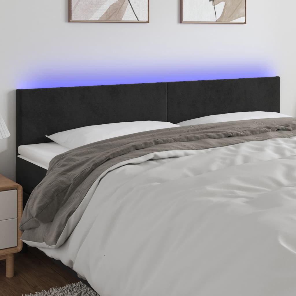 vidaXL sengegavl med LED-lys 200x5x78/88 cm velour sort