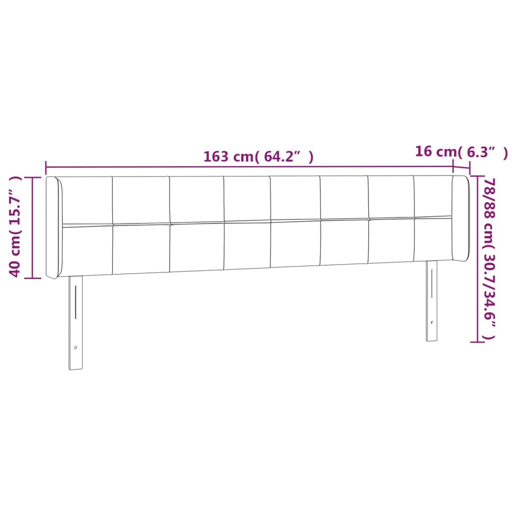 vidaXL sengegavl med LED-lys 163x16x78/88 cm fløjl sort