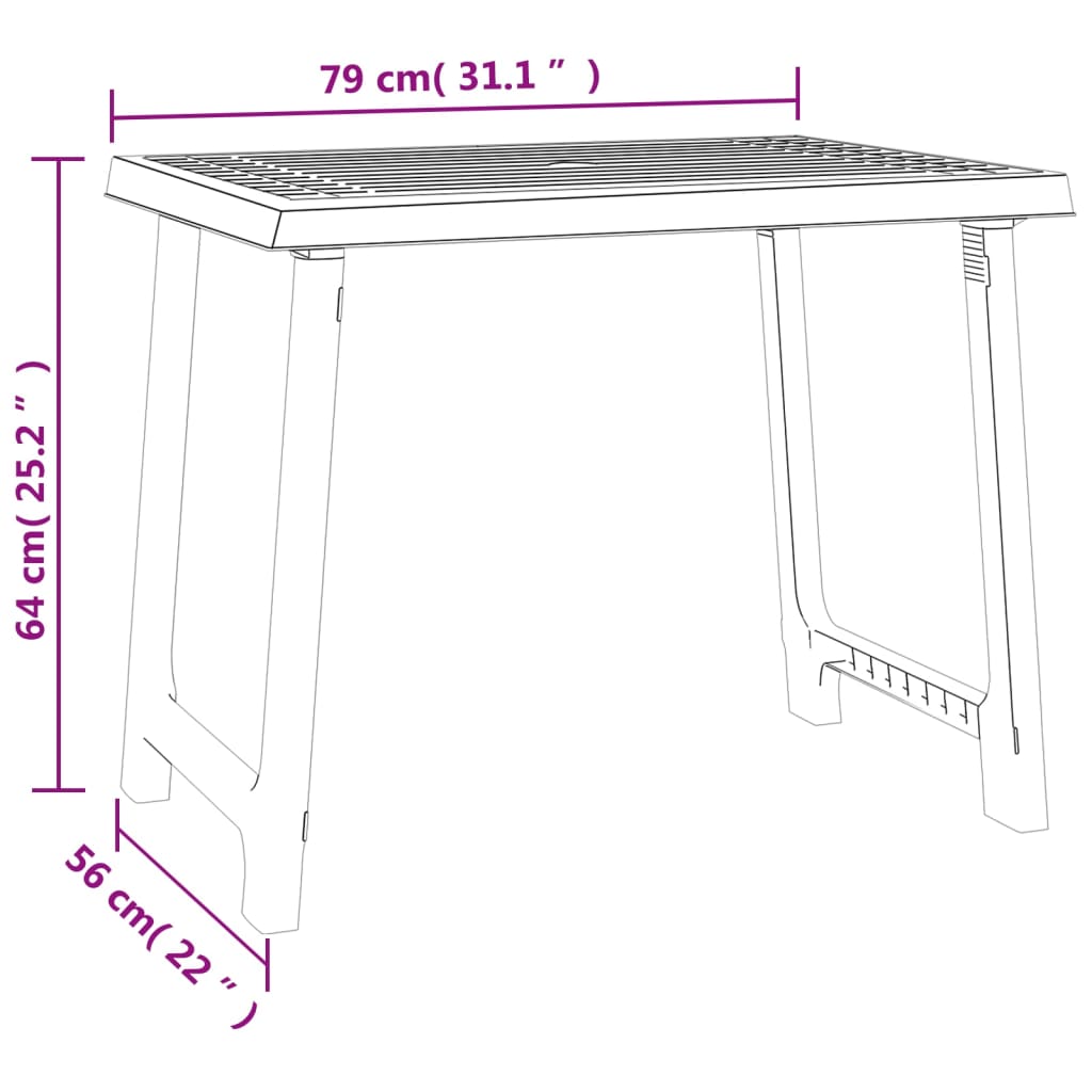 vidaXL campingbord 79x56x64 cm PP trælook hvid