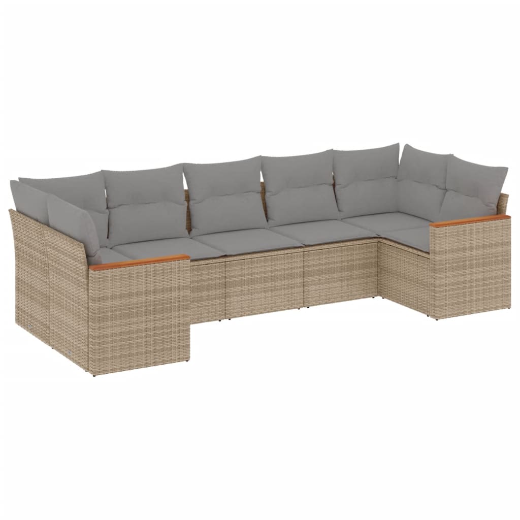 vidaXL havesofasæt 7 dele med hynder polyrattan beige