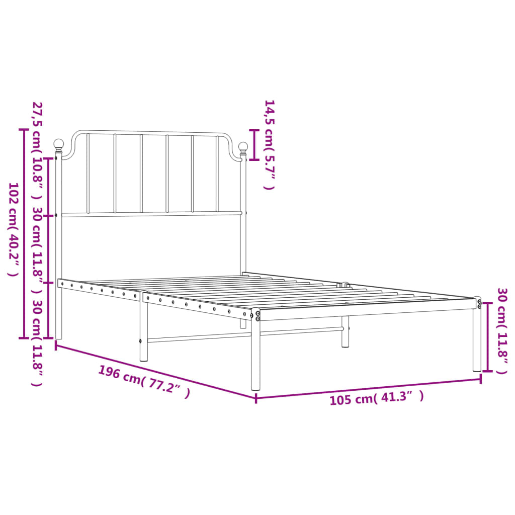 vidaXL sengeramme med sengegavl 100x190 cm metal hvid