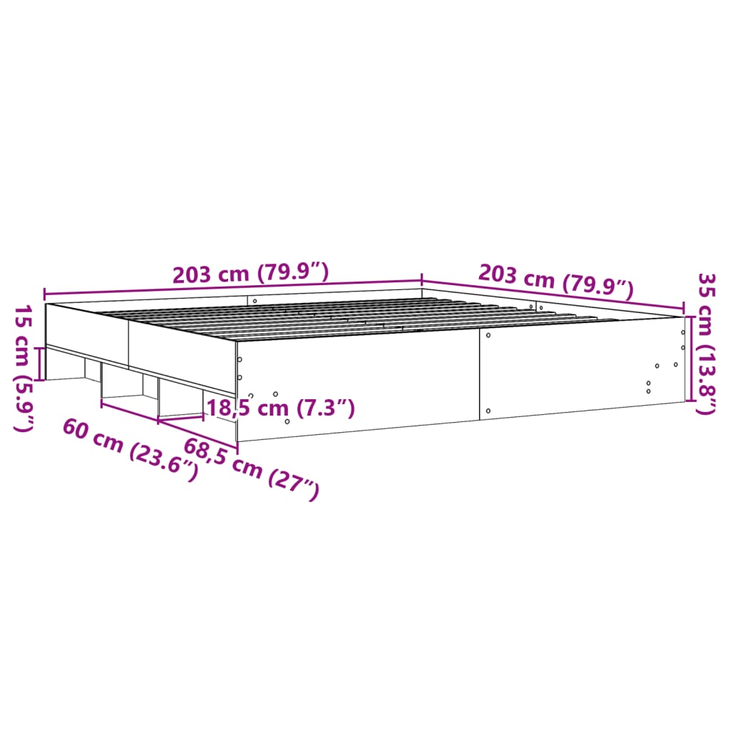 vidaXL sengestel 200x200 cm konstrueret træ sonoma-eg