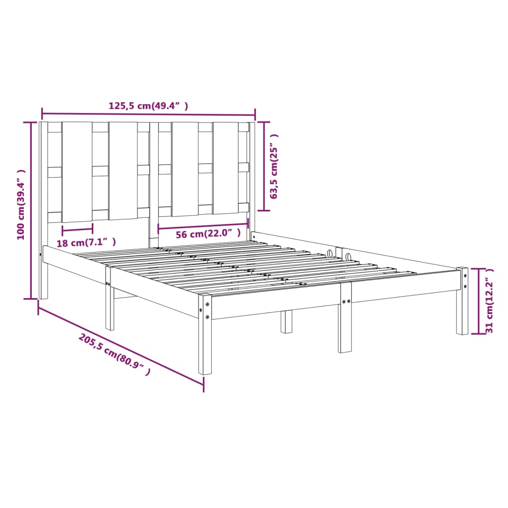 vidaXL sengeramme 120x200 cm massivt fyrretræ