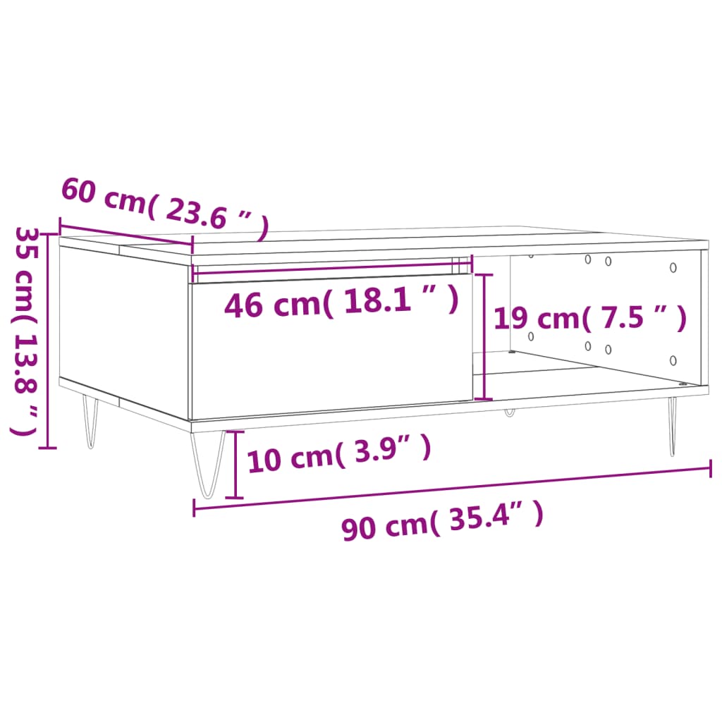 vidaXL sofabord 90x60x35 cm konstrueret træ sonoma-eg