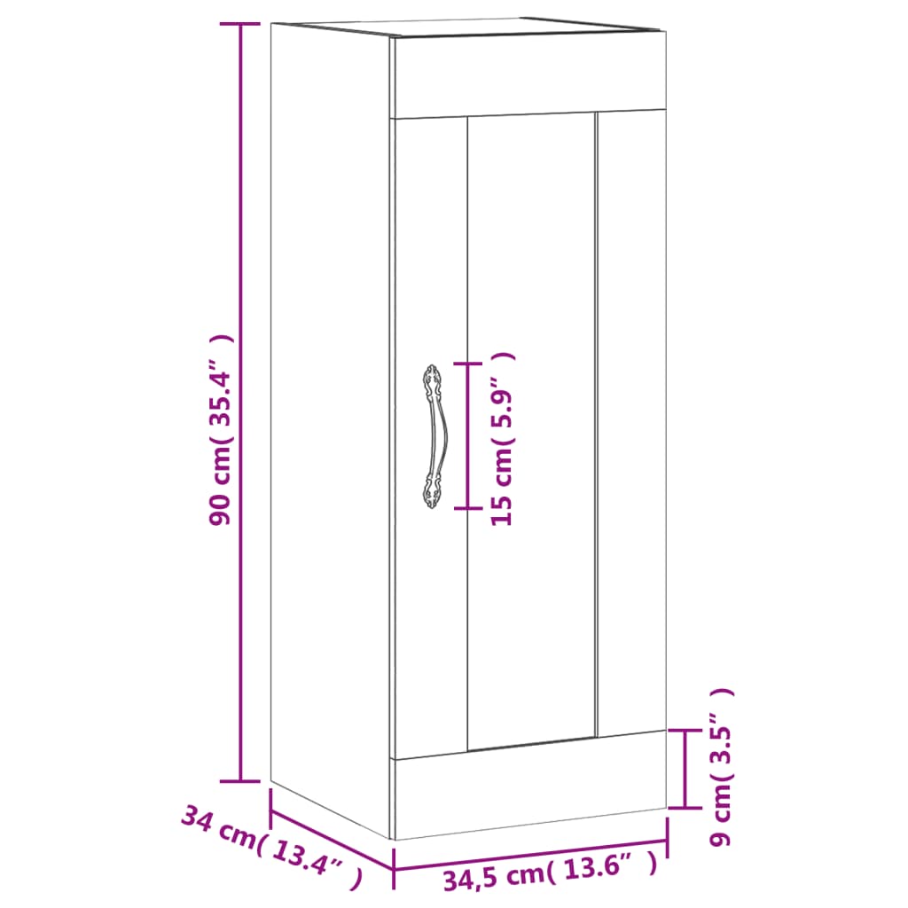 vidaXL vægskab 34,5x34x90 cm konstrueret træ hvid højglans