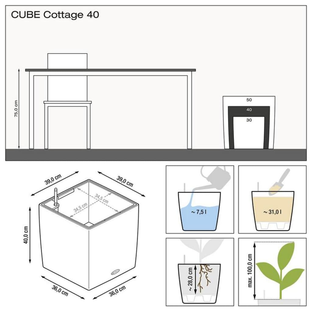 LECHUZA plantekrukke CUBE Cottage 40 ALL-IN-ONE hvid