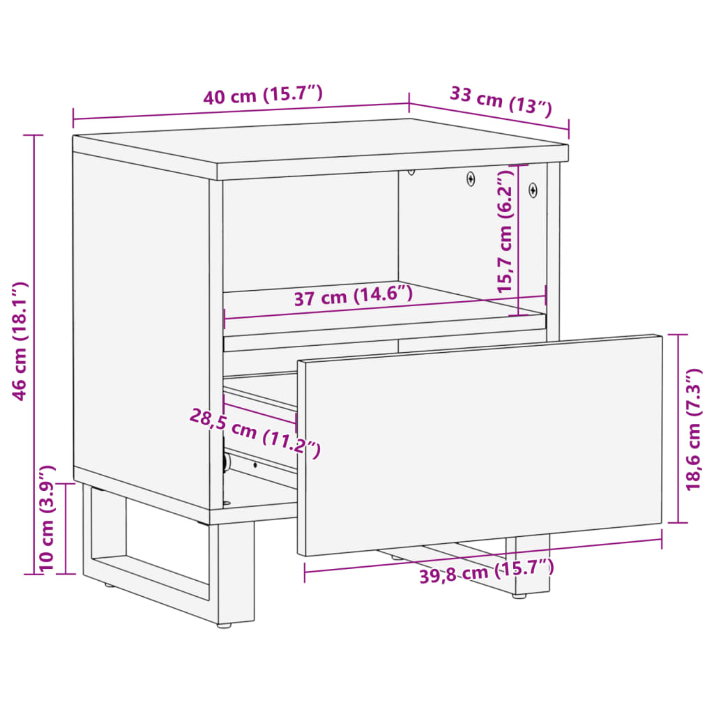 vidaXL sengeborde 2 stk. 40x34x46 cm massivt genbrugstræ