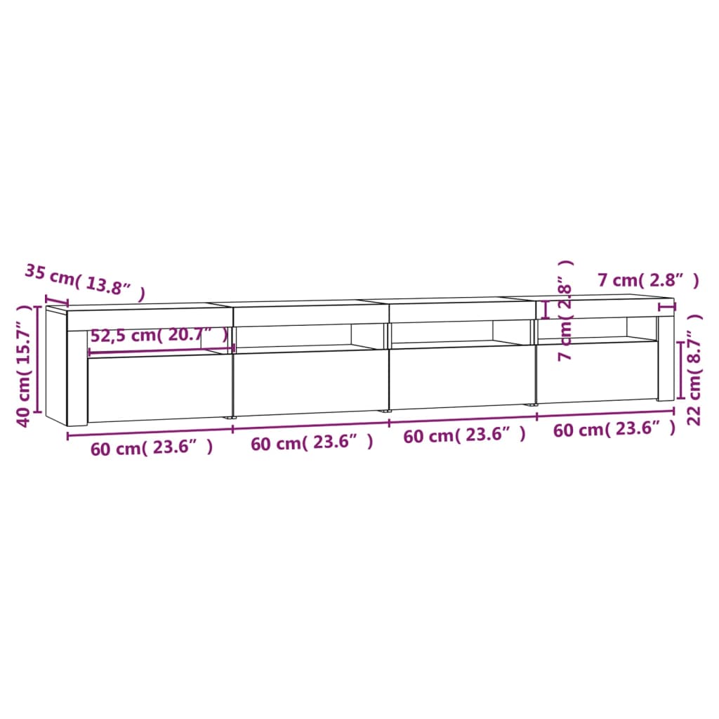 vidaXL tv-skab med LED-lys 240x35x40 cm røget egetræ