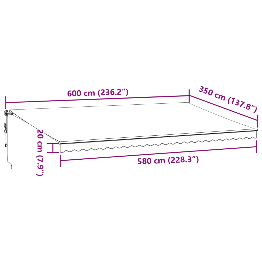 vidaXL markise m. LED 600x350 cm automatisk betjening antracitgrå hvid