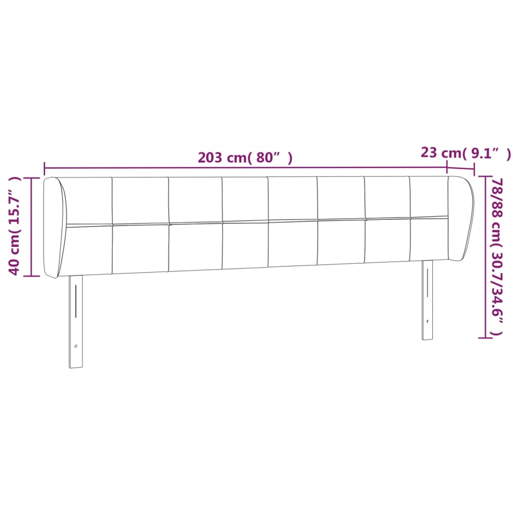 vidaXL sengegavl med kanter 203x23x78/88 cm fløjl sort