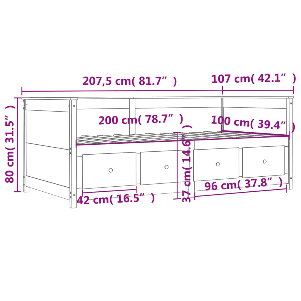 vidaXL daybed 100x200 cm massivt fyrretræ gyldenbrun