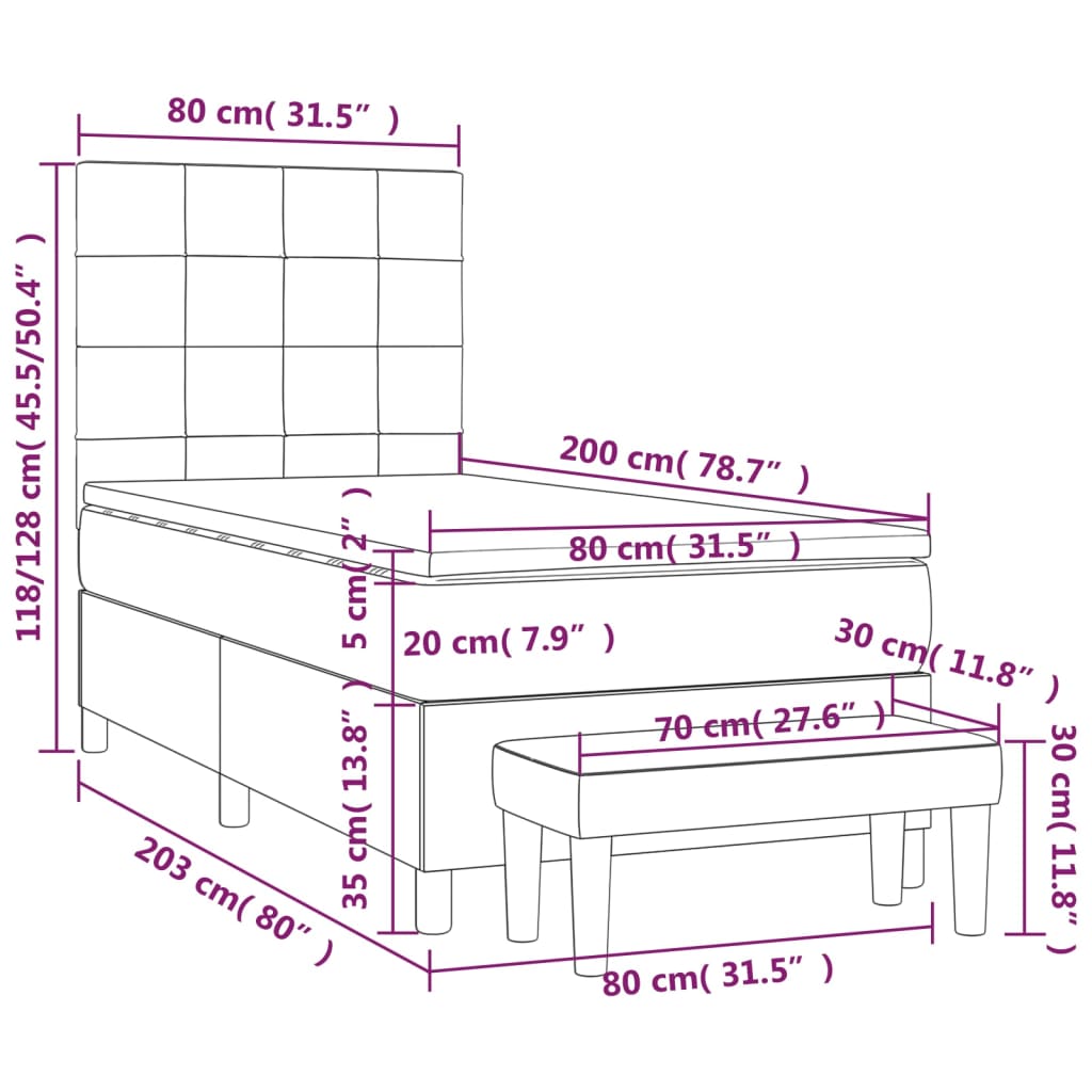 vidaXL kontinentalseng med madras 80x200 cm stof blå