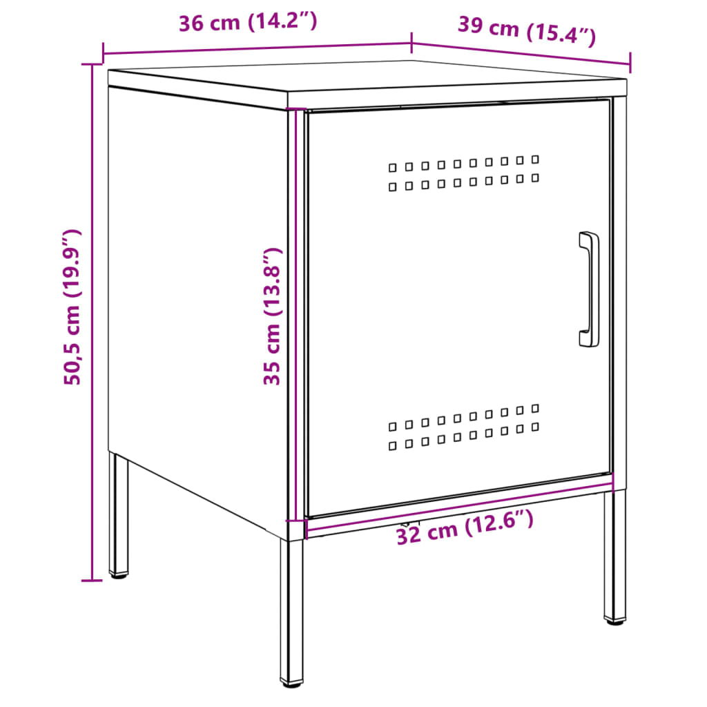 vidaXL sengeborde 2 stk. 36x39x50,5 cm stål sort