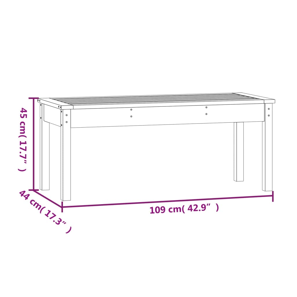 vidaXL havebænk 109x44x45 cm massivt fyrretræ sort