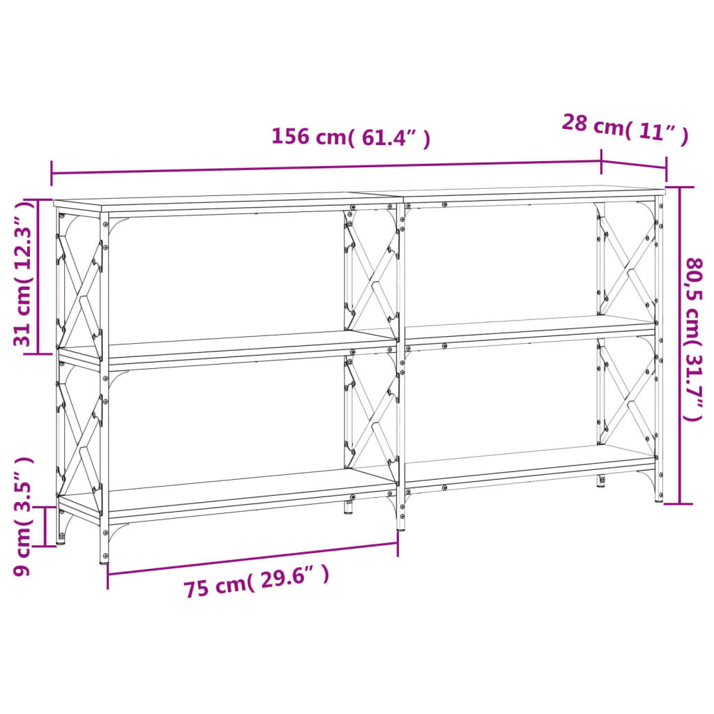 vidaXL konsolbord 156x28x80,5 cm konstrueret træ grå sonoma-eg