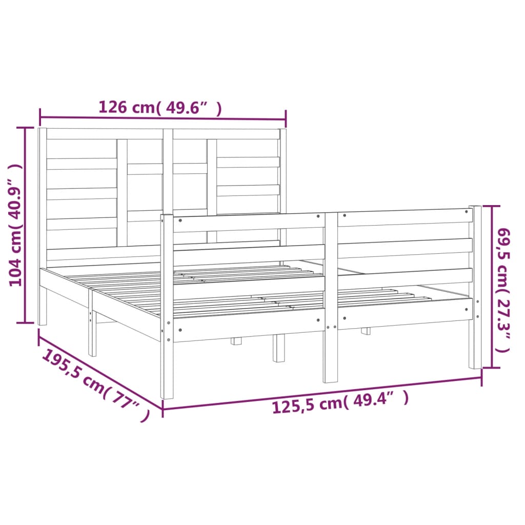 vidaXL sengeramme 120x190 cm Small Double massivt træ hvid