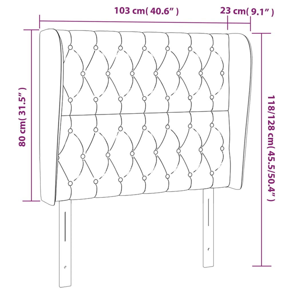 vidaXL sengegavl med kanter 103x23x118/128 cm fløjl lyserød