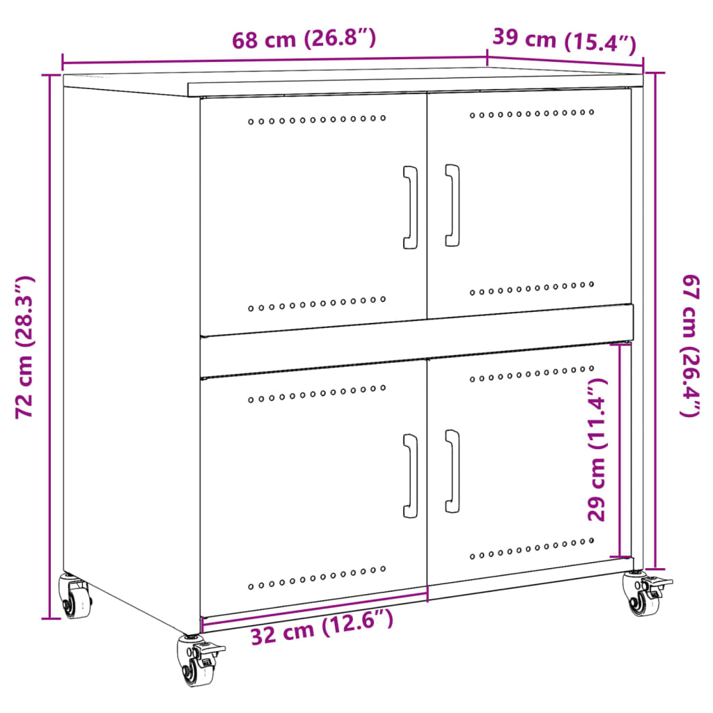 vidaXL skænk 68x39x72 cm koldvalset stål sort