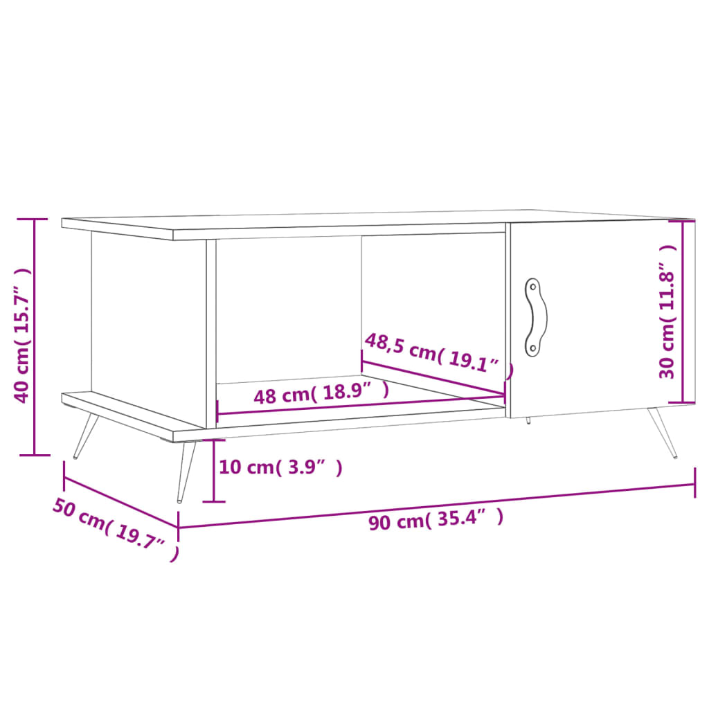 vidaXL sofabord 90x50x40 cm konstrueret træ hvid