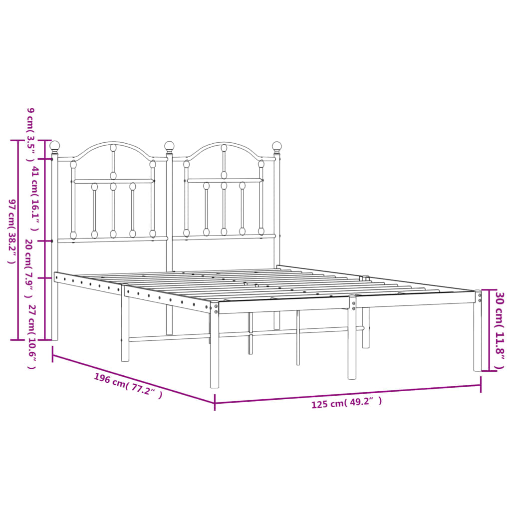 vidaXL sengeramme med sengegavl 120x190 cm metal hvid