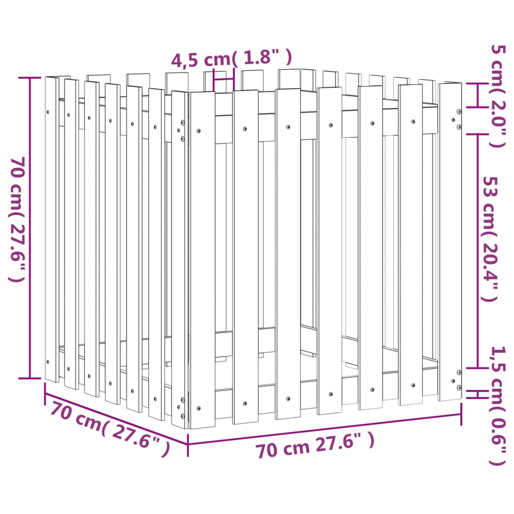 vidaXL plantekasse med stakitdesign 70x70x70 cm imprægneret fyrretræ