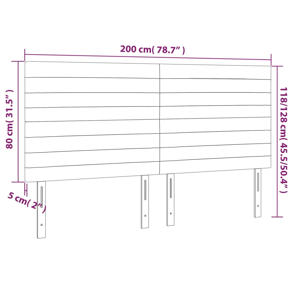 vidaXL sengegavl med LED-lys 200x5x118/128 cm fløjl mørkegrå