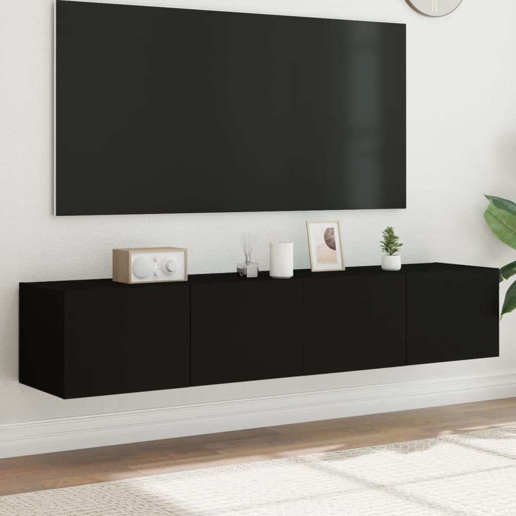 vidaXL væghængte tv-borde 2 stk. med LED-lys 80x35x31 cm sort