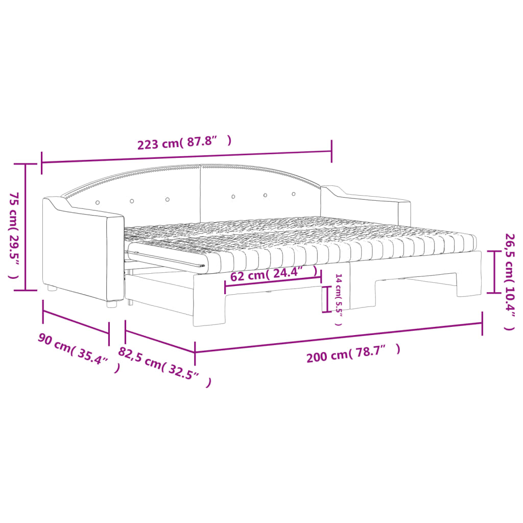 vidaXL daybed med udtræk og madras 80x200 cm stof mørkegrå