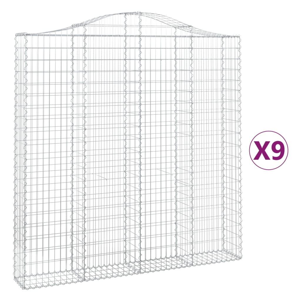 vidaXL buede gabionkurve 9 stk. 200x30x200/220 cm galvaniseret jern