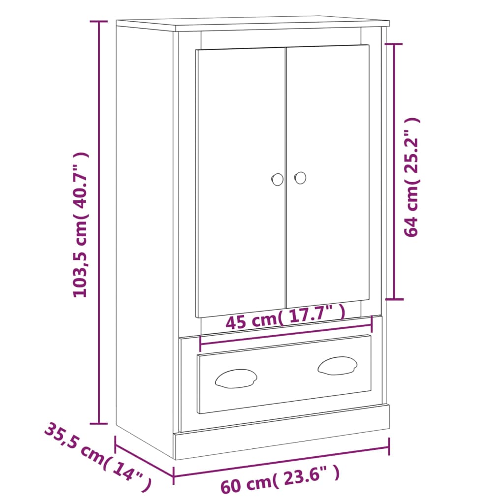 vidaXL skænk 60x35,5x103,5 cm konstrueret træ hvid