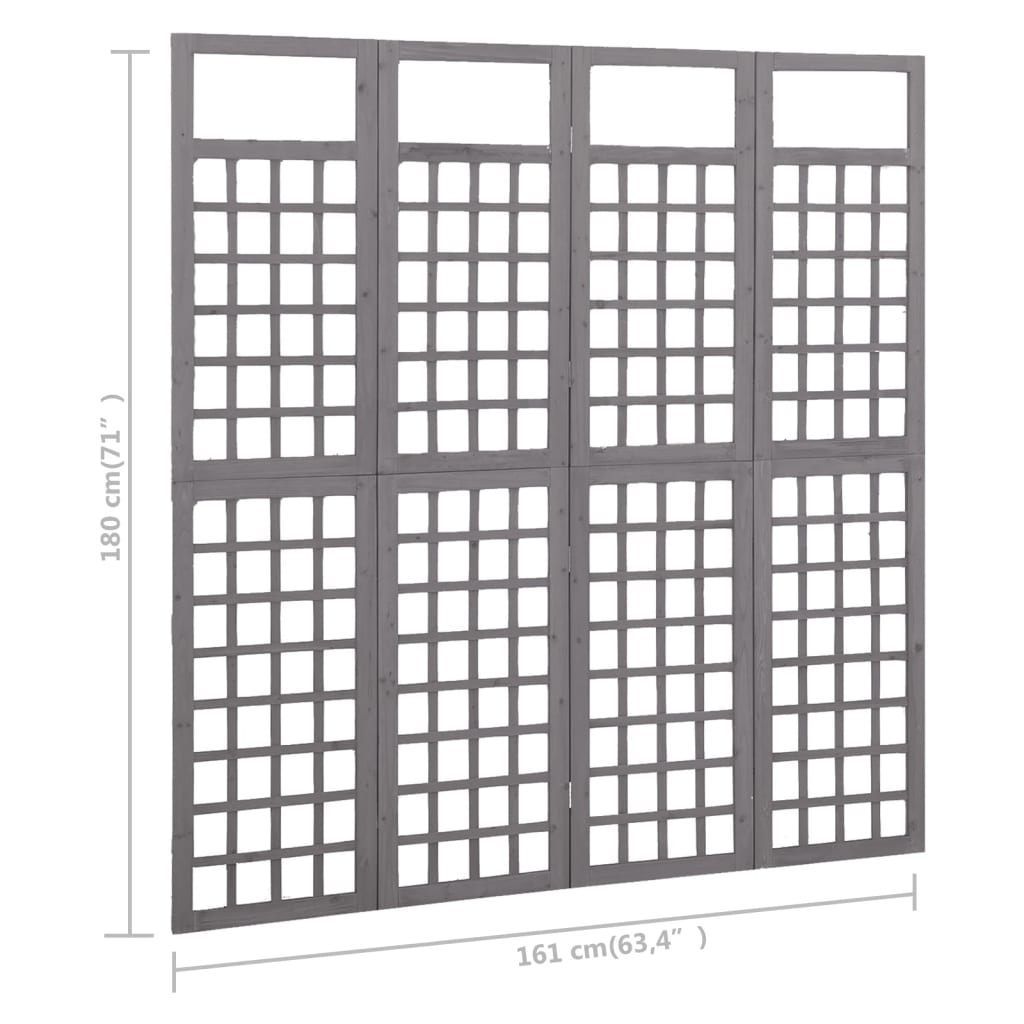 vidaXL 4-panels rumdeler/espalier 161x180 cm massivt grantræ grå