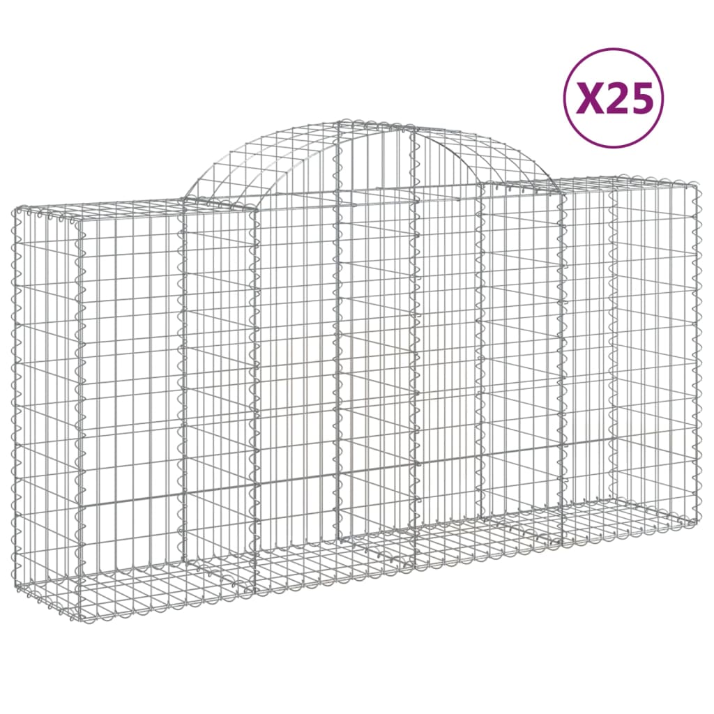 vidaXL buede gabionkurve 25 stk. 200x50x100/120 cm galvaniseret jern