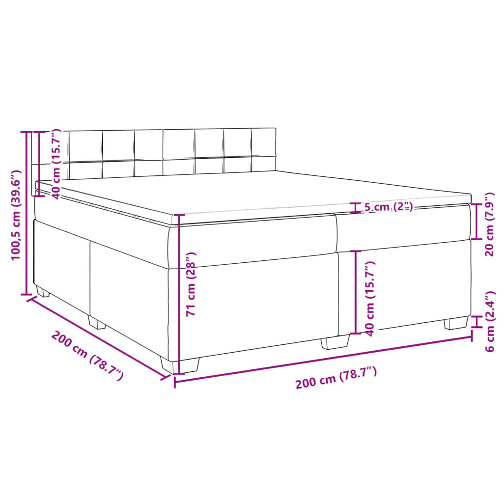 vidaXL kontinentalseng med madras 200x200 cm fløjl lysegrå