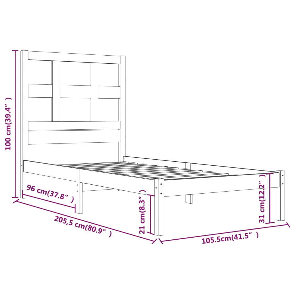 vidaXL sengeramme 100x200 cm massivt fyrretræ gyldenbrun