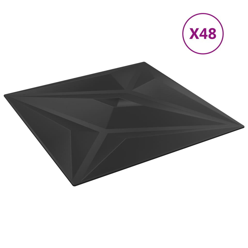 vidaXL vægpaneler 48 stk. 50x50 cm 12 m² XPS stjerne sort