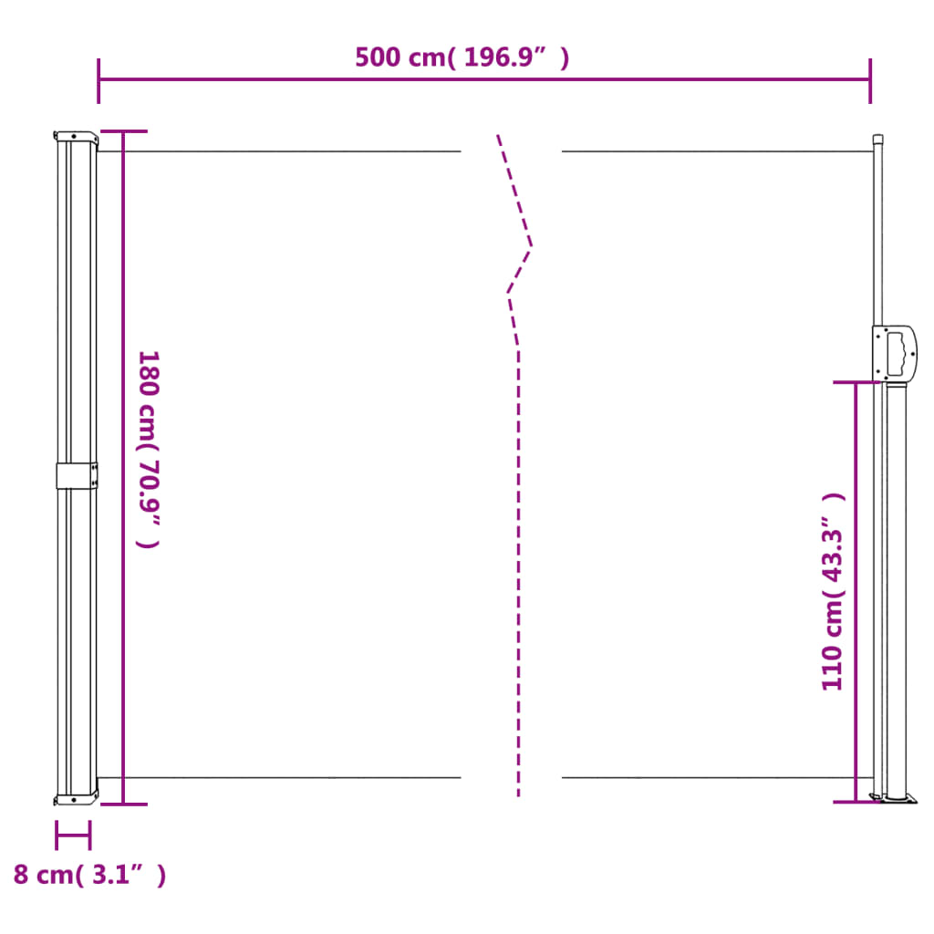 vidaXL sidemarkise 180x500 cm sammenrullelig rød