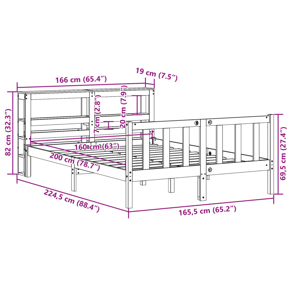 vidaXL sengeramme uden madras 160x200 cm massivt fyrretræ