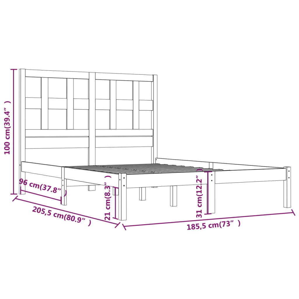 vidaXL sengestel 180x200 cm Super King massivt fyrretræ sort