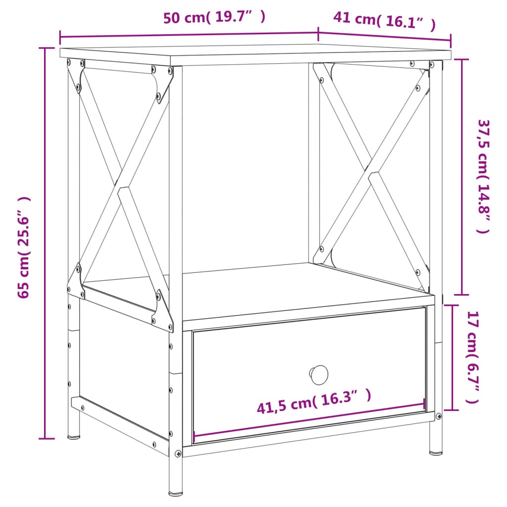 vidaXL sengebord 50x41x65 cm konstrueret træ sort