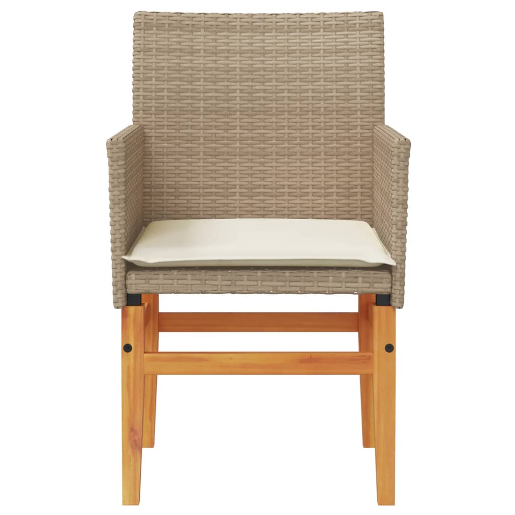 vidaXL havestole 2 stk. med hynder polyrattan og massivt træ beige